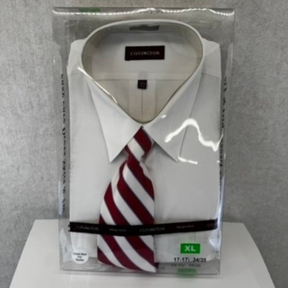 Vtg Covington Mens White Dress Shirt and Striped Tie Set XL 17-17.5 34-35 New